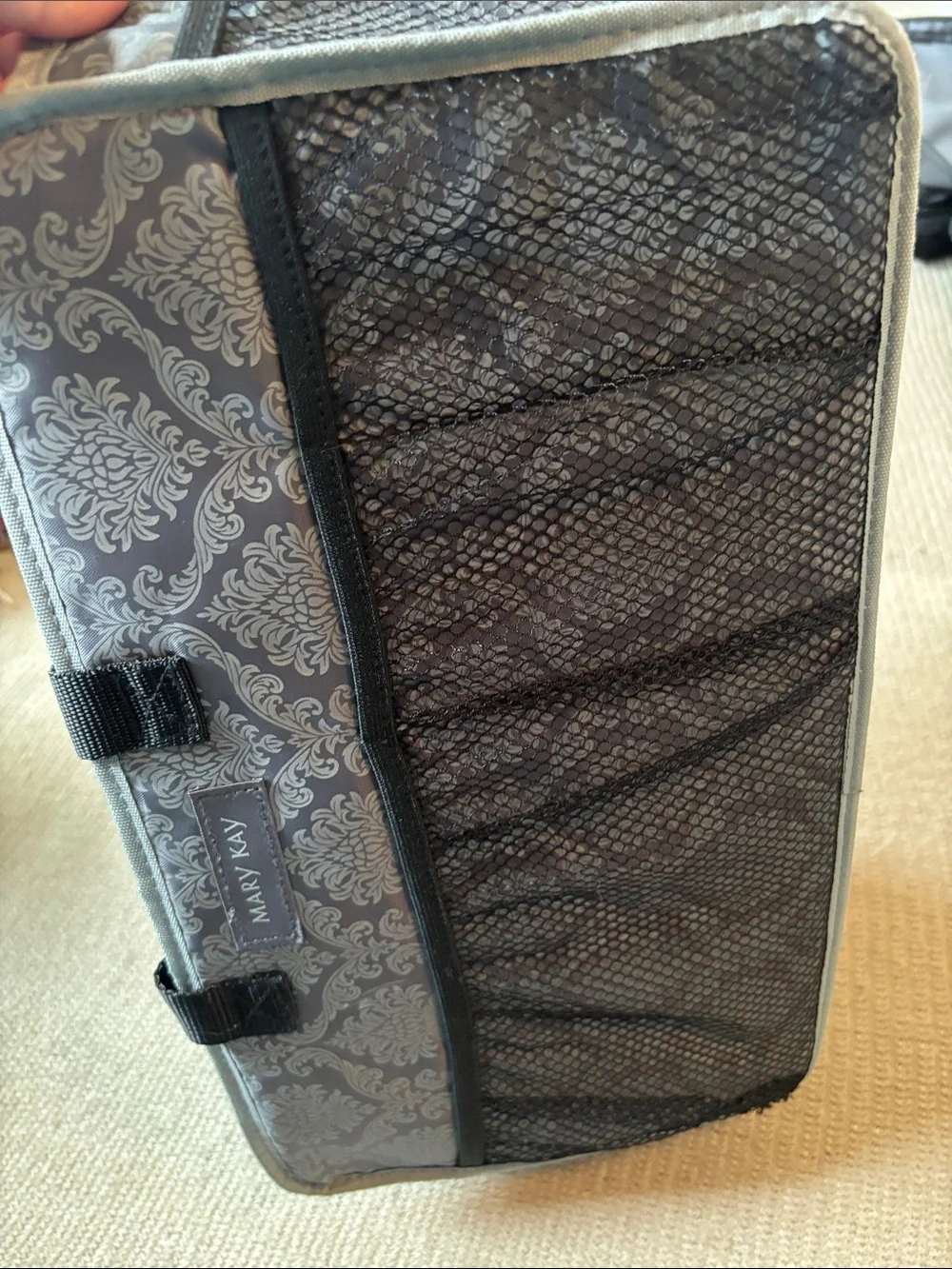 Mary Kay Gray Patterned Organizer Caddy with Black Mesh Pockets
